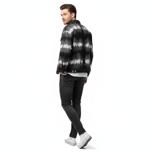 Edgy Black & White Tie-Dye Denim Jacket