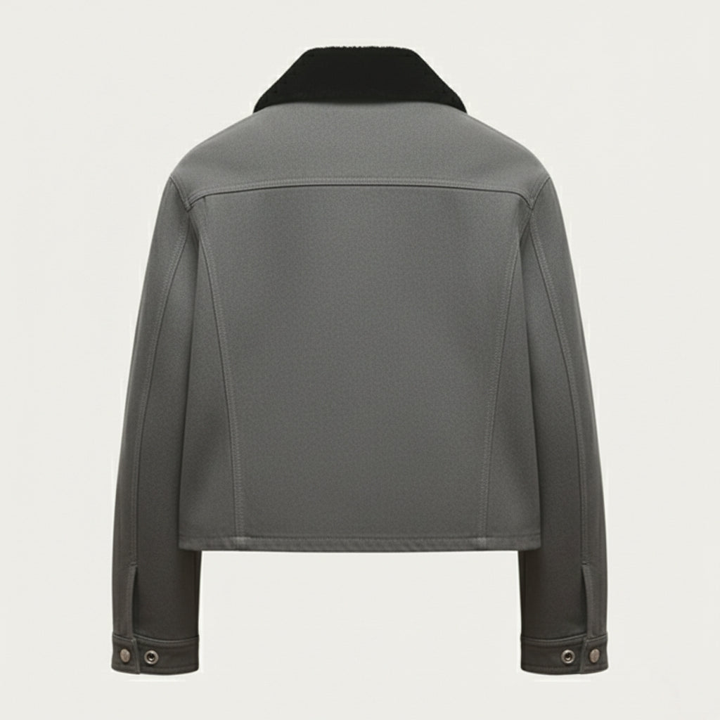 Cropped Jacket W/ Faux Fur Collar