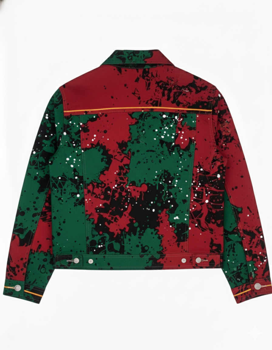 Split-Color Paint Splatter Denim Jacket