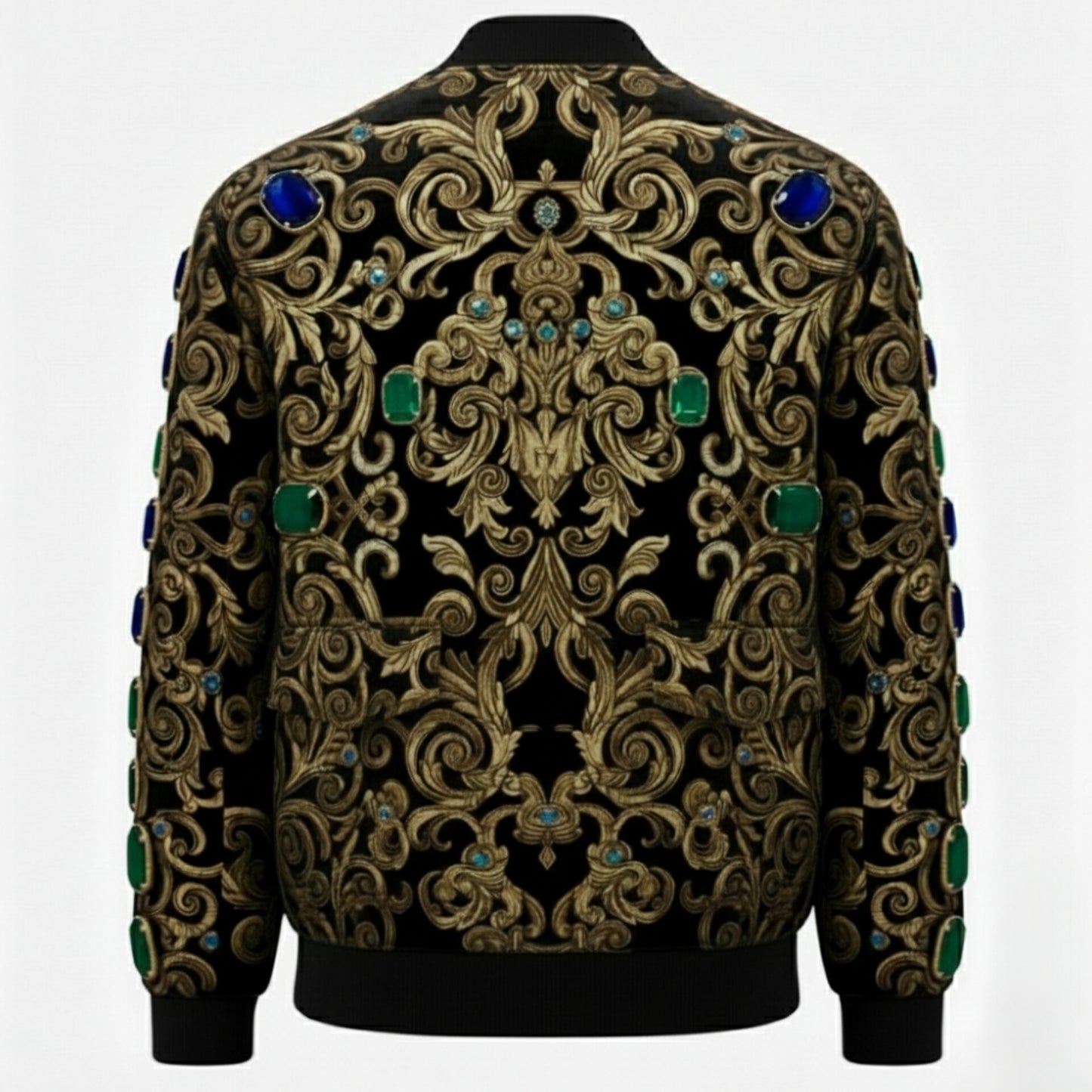 Regal Baroque Embellished Velvet Bomber Jacket