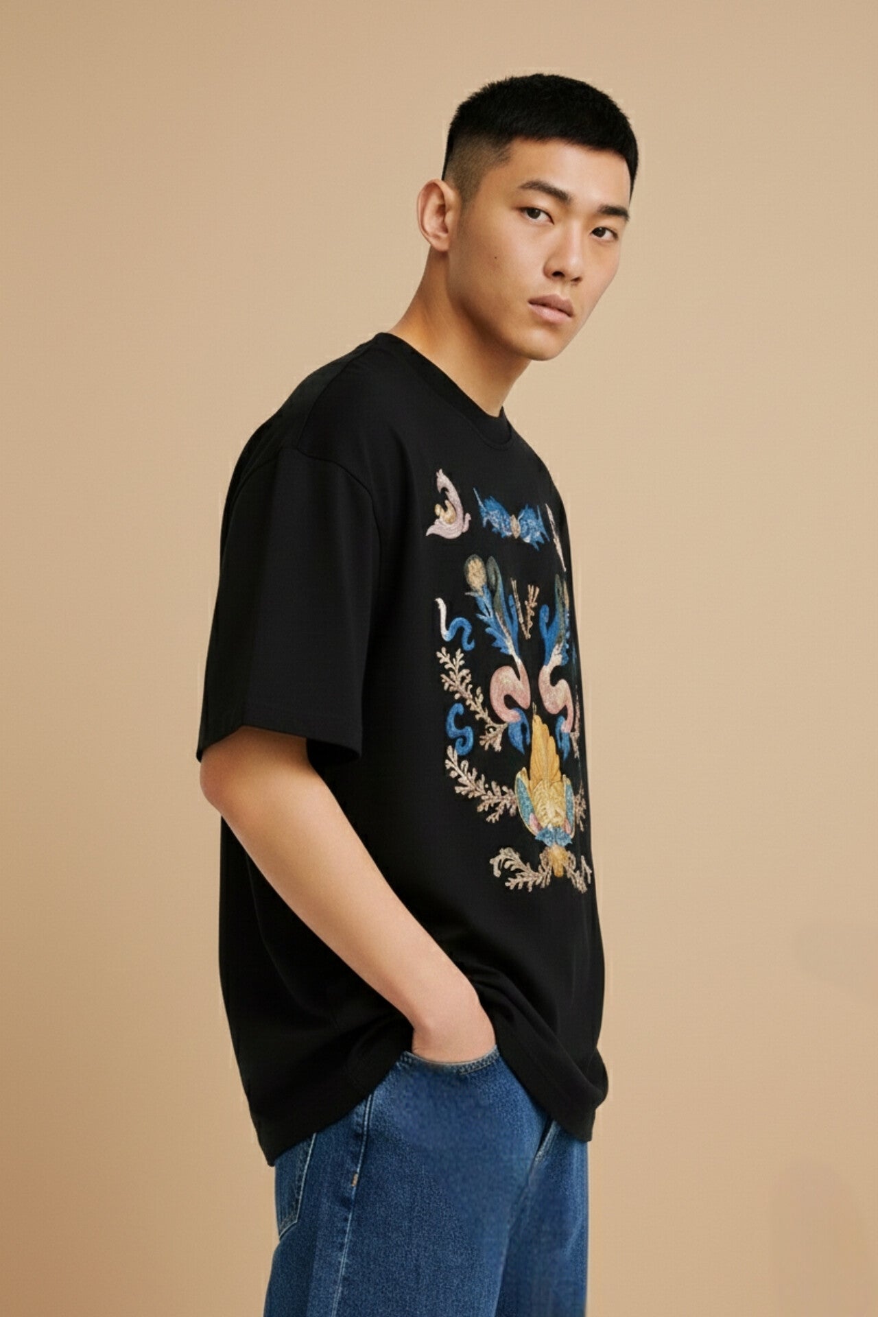 Black Marine Graphic Print T-Shirt