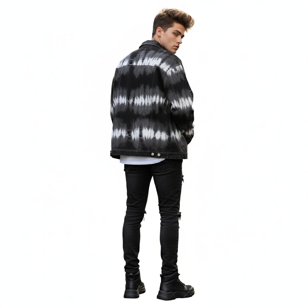 Edgy Black & White Tie-Dye Denim Jacket