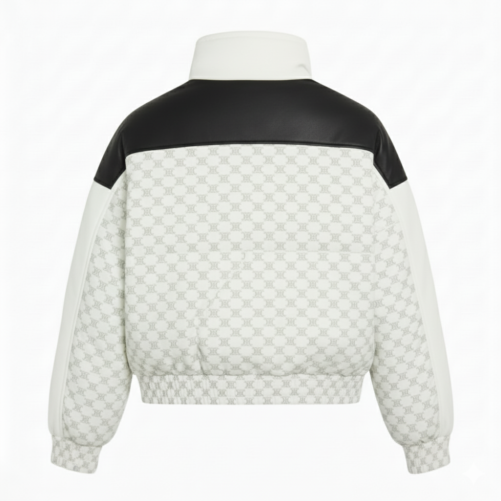 Monogram Print Puffer Bomber Jacket with Leather
