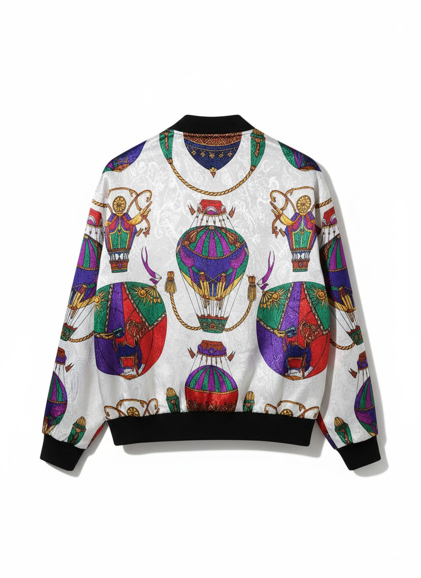 Vintage Silk Hot Air Balloon Paisley Bomber Jacket