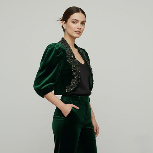 Emerald Velvet & Beaded Bolero Jacket