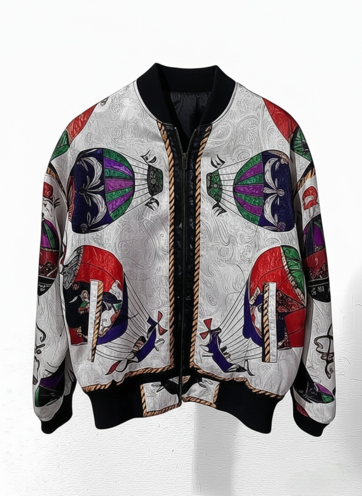 Vintage Silk Hot Air Balloon Paisley Bomber Jacket