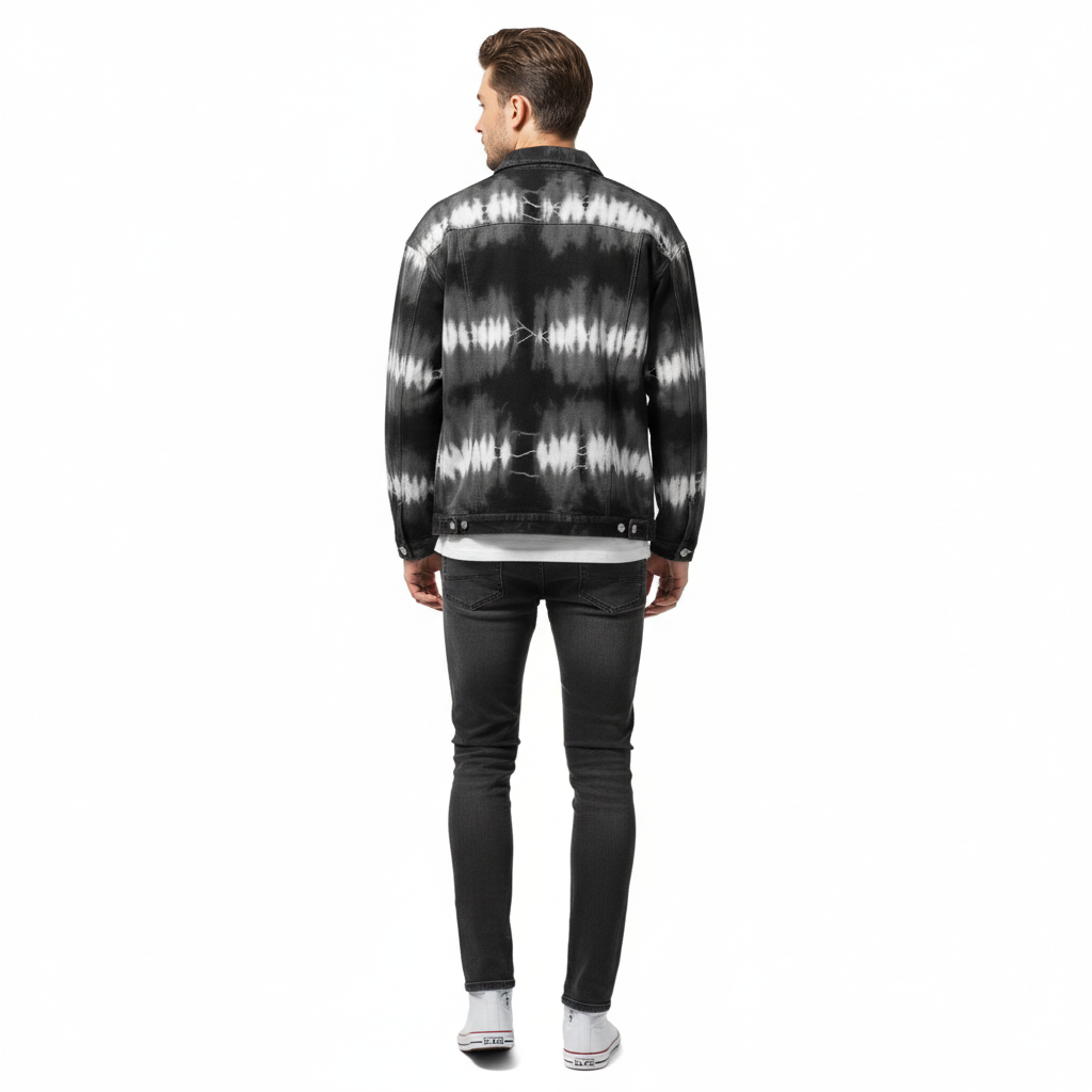 Edgy Black & White Tie-Dye Denim Jacket