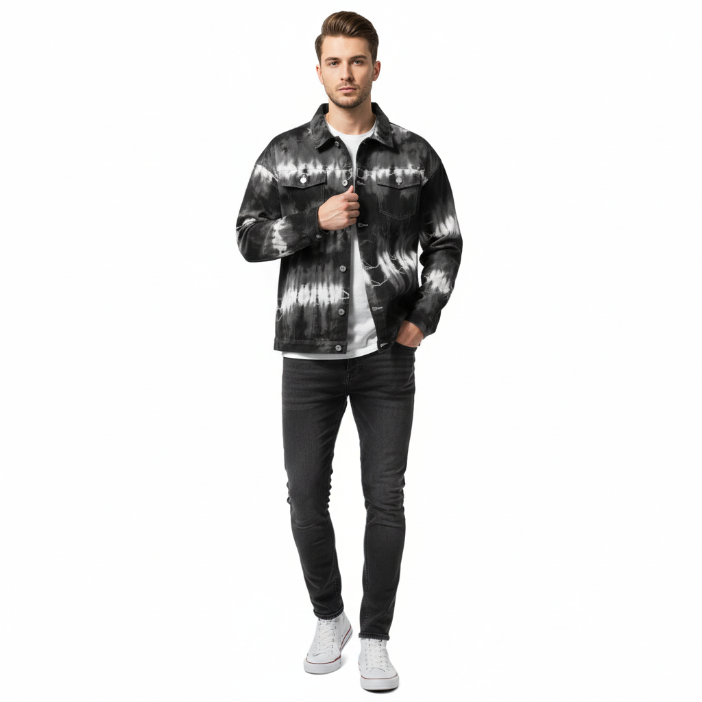 Edgy Black & White Tie-Dye Denim Jacket