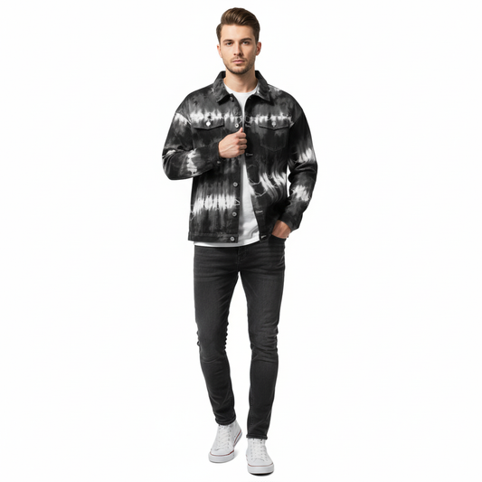 Edgy Black & White Tie-Dye Denim Jacket