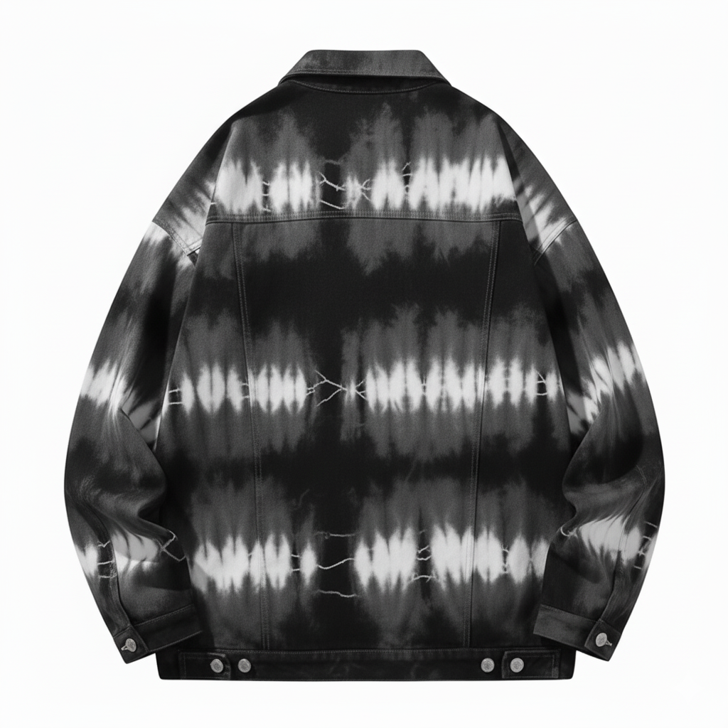 Edgy Black & White Tie-Dye Denim Jacket