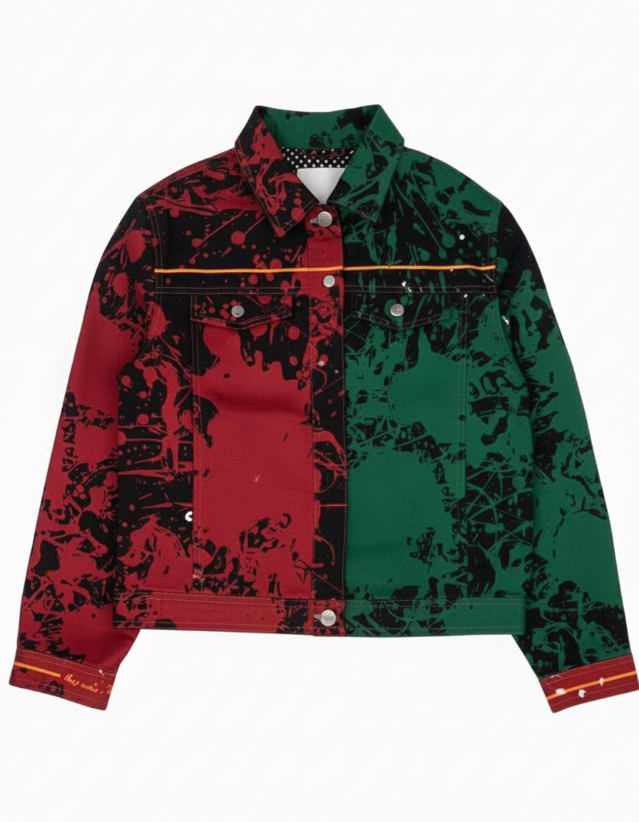 Split-Color Paint Splatter Denim Jacket