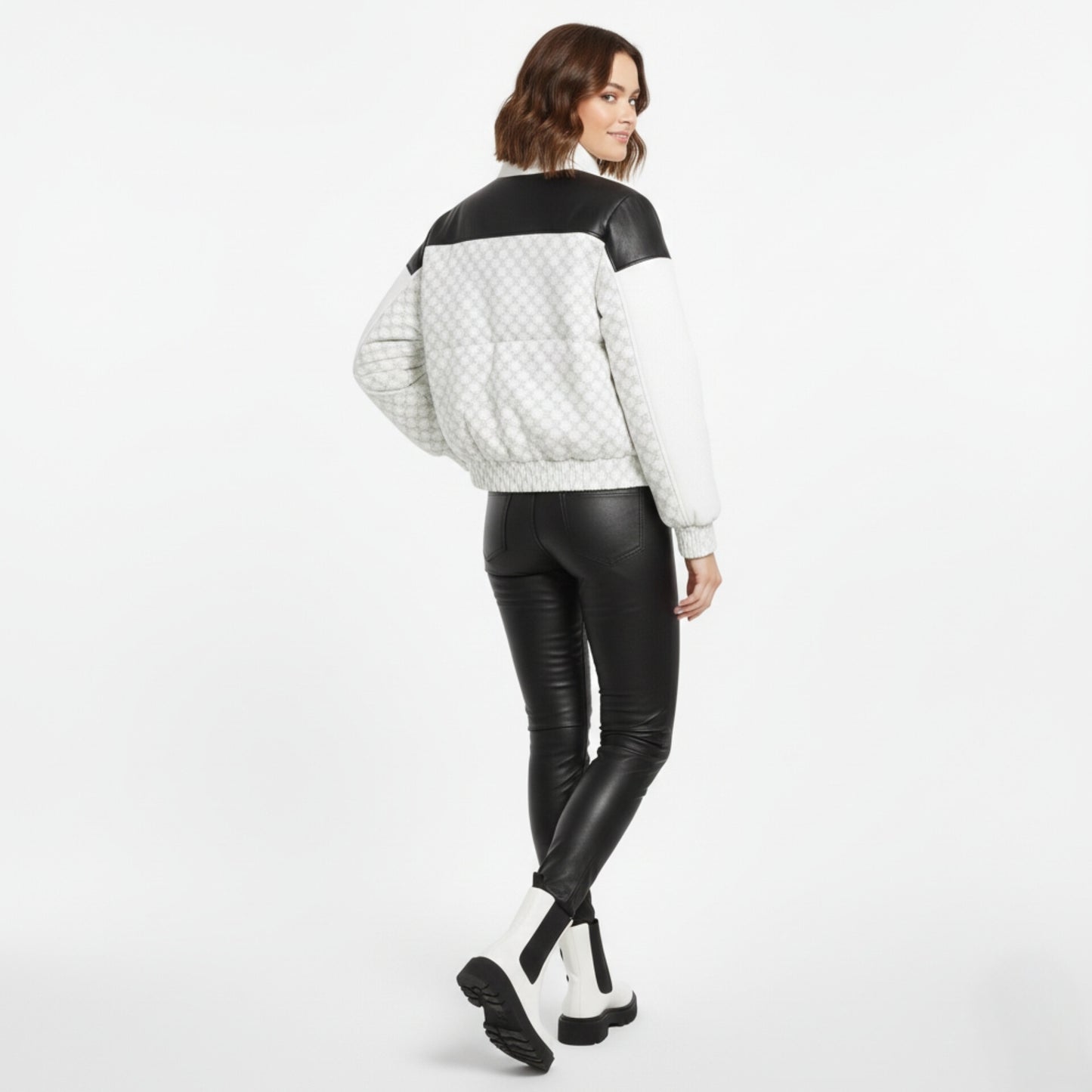 Monogram Print Puffer Bomber Jacket with Leather