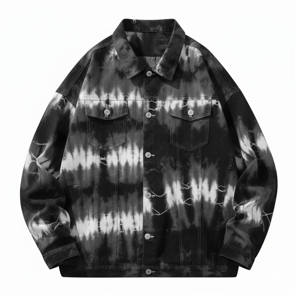 Edgy Black & White Tie-Dye Denim Jacket