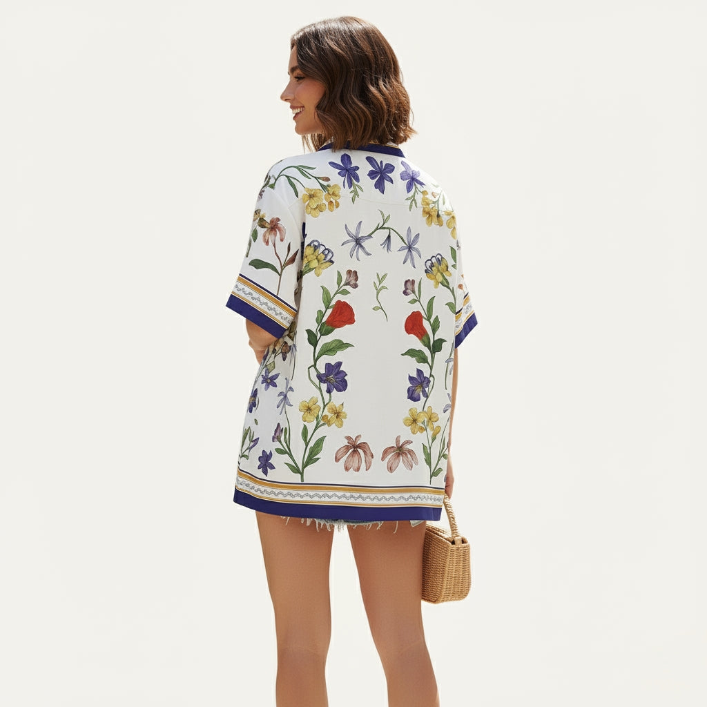 Baroque Floral Print Camp-Collar Shirt