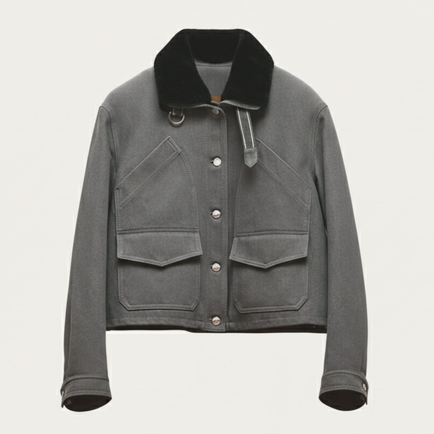 Cropped Jacket W/ Faux Fur Collar