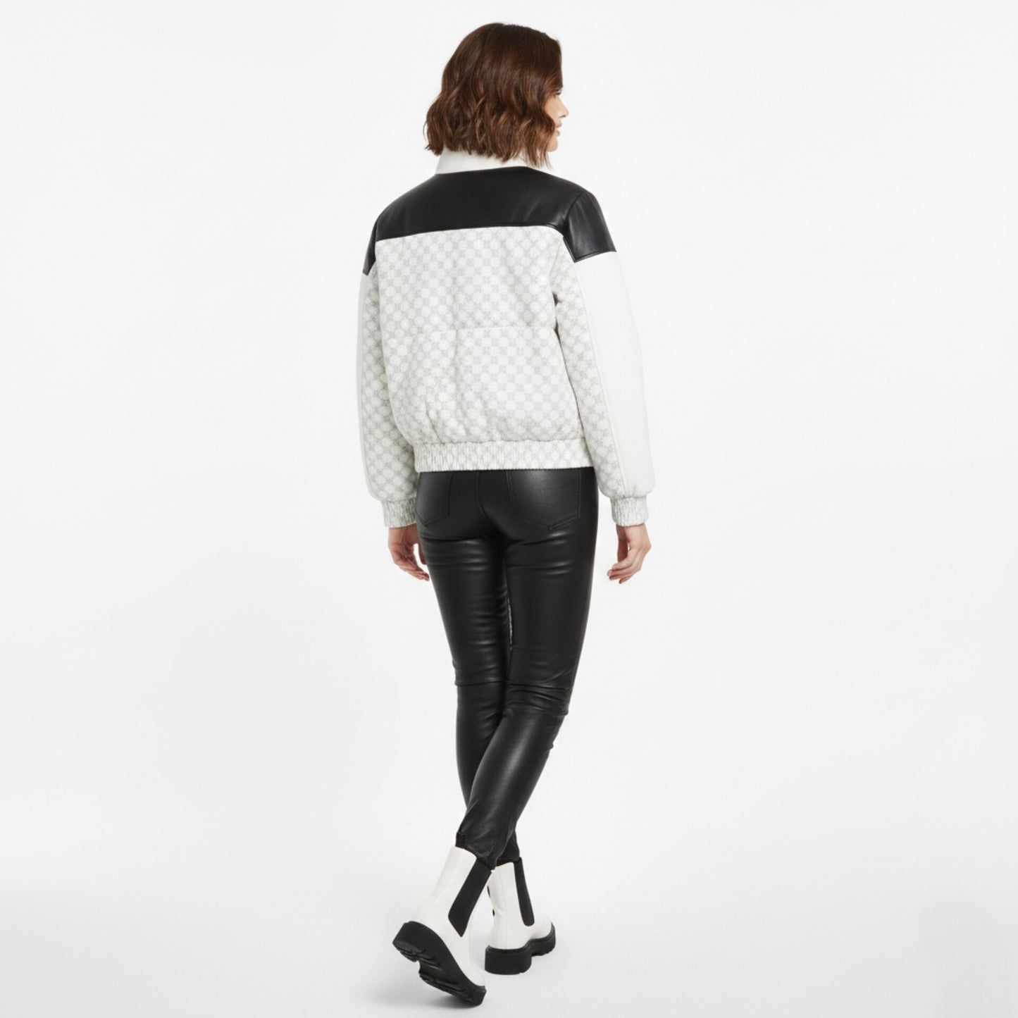 Monogram Print Puffer Bomber Jacket with Leather