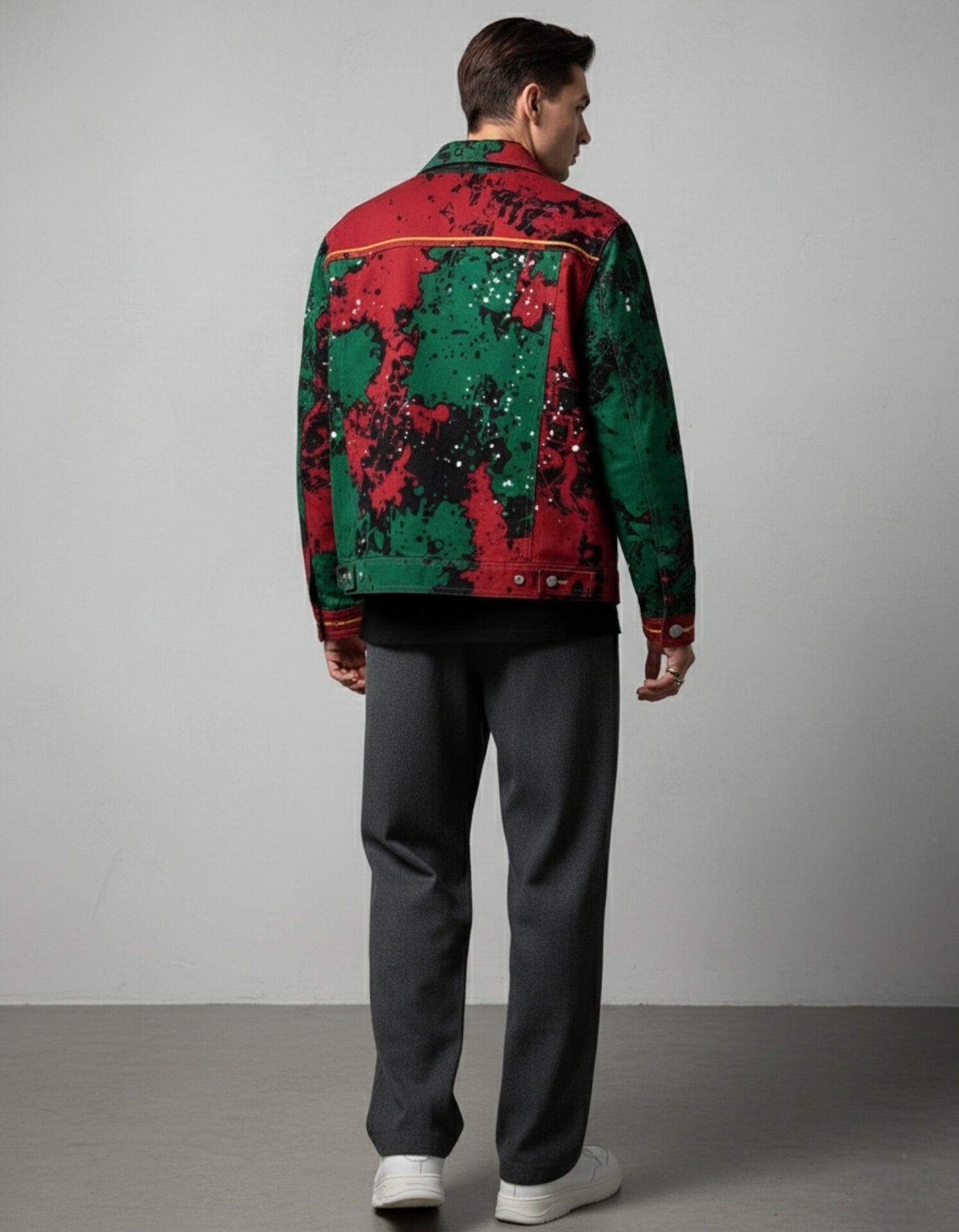 Split-Color Paint Splatter Denim Jacket