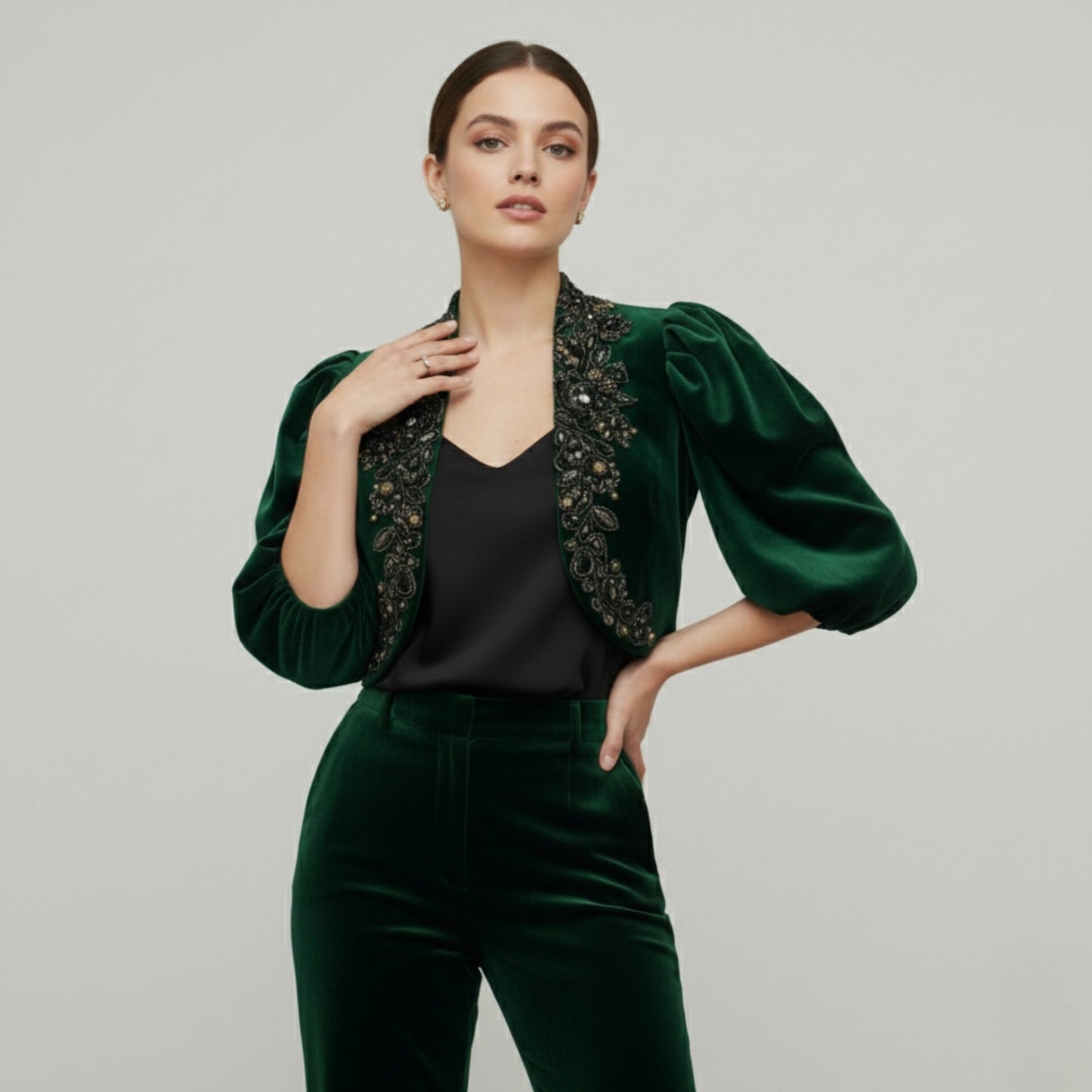 Emerald Velvet & Beaded Bolero Jacket