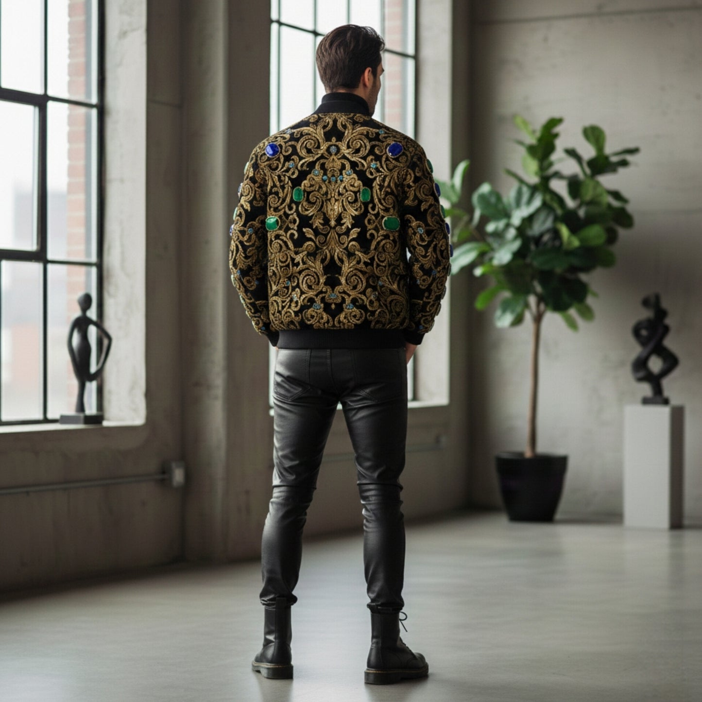 Regal Baroque Embellished Velvet Bomber Jacket