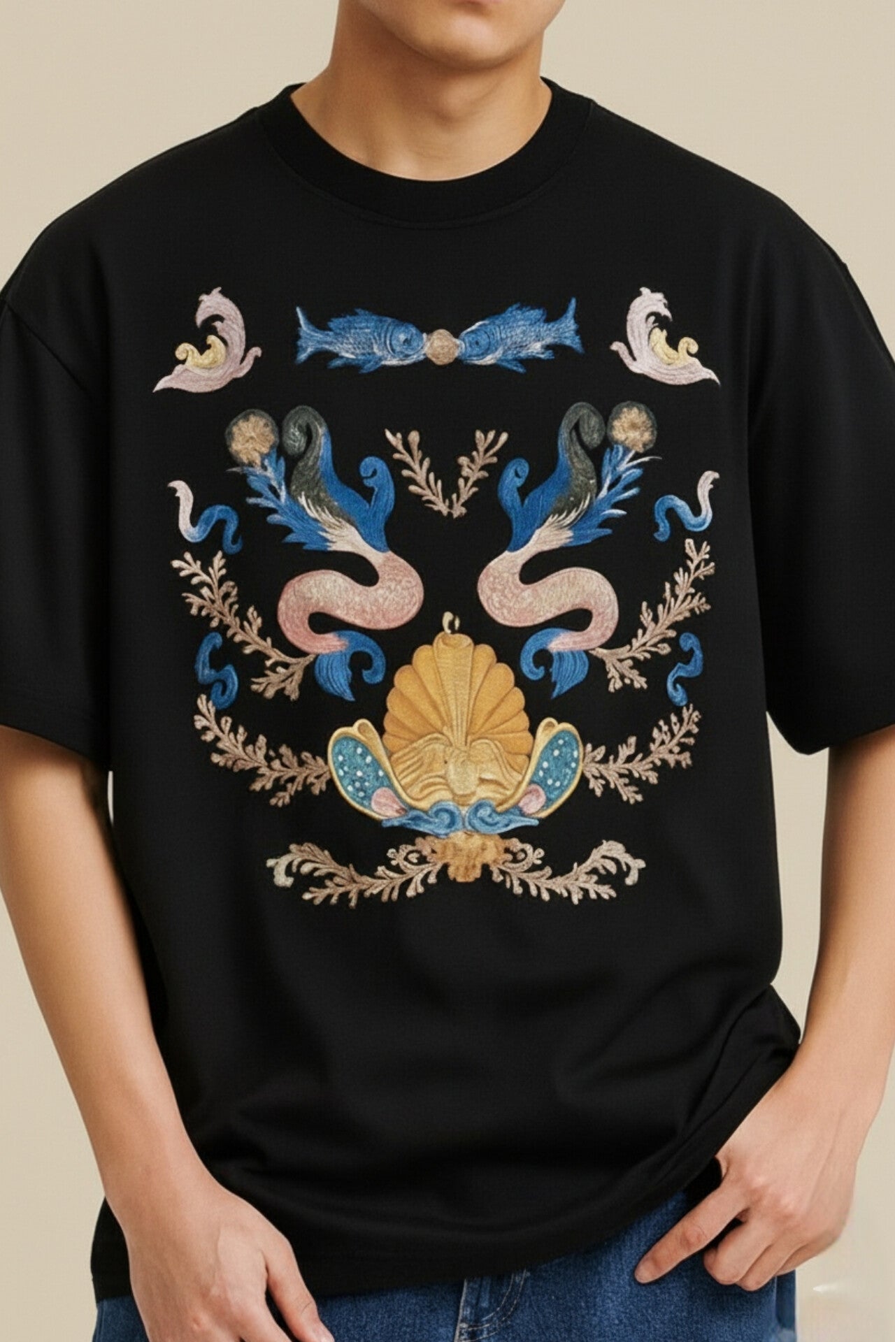 Black Marine Graphic Print T-Shirt