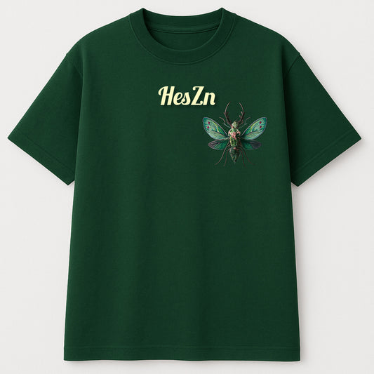 HesZn Nocturnal Emerald Beetle Graphic T-Shirt | Dark Green Basic Tee