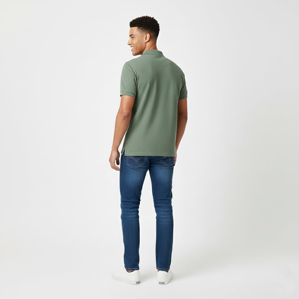 Green Polo with "HesZn" Rose Graphic