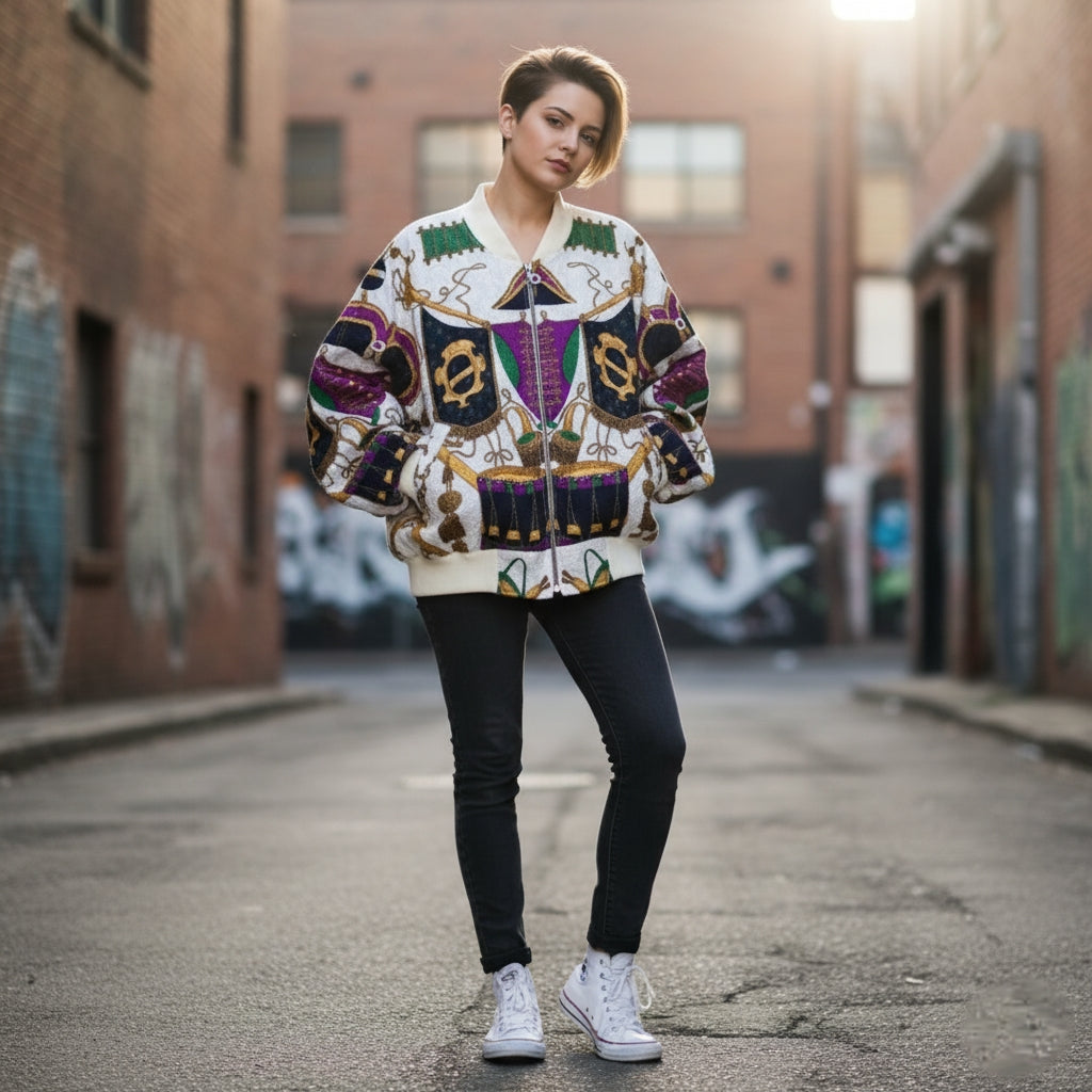 Vintage Embroidered Tapestry Bomber Jacket