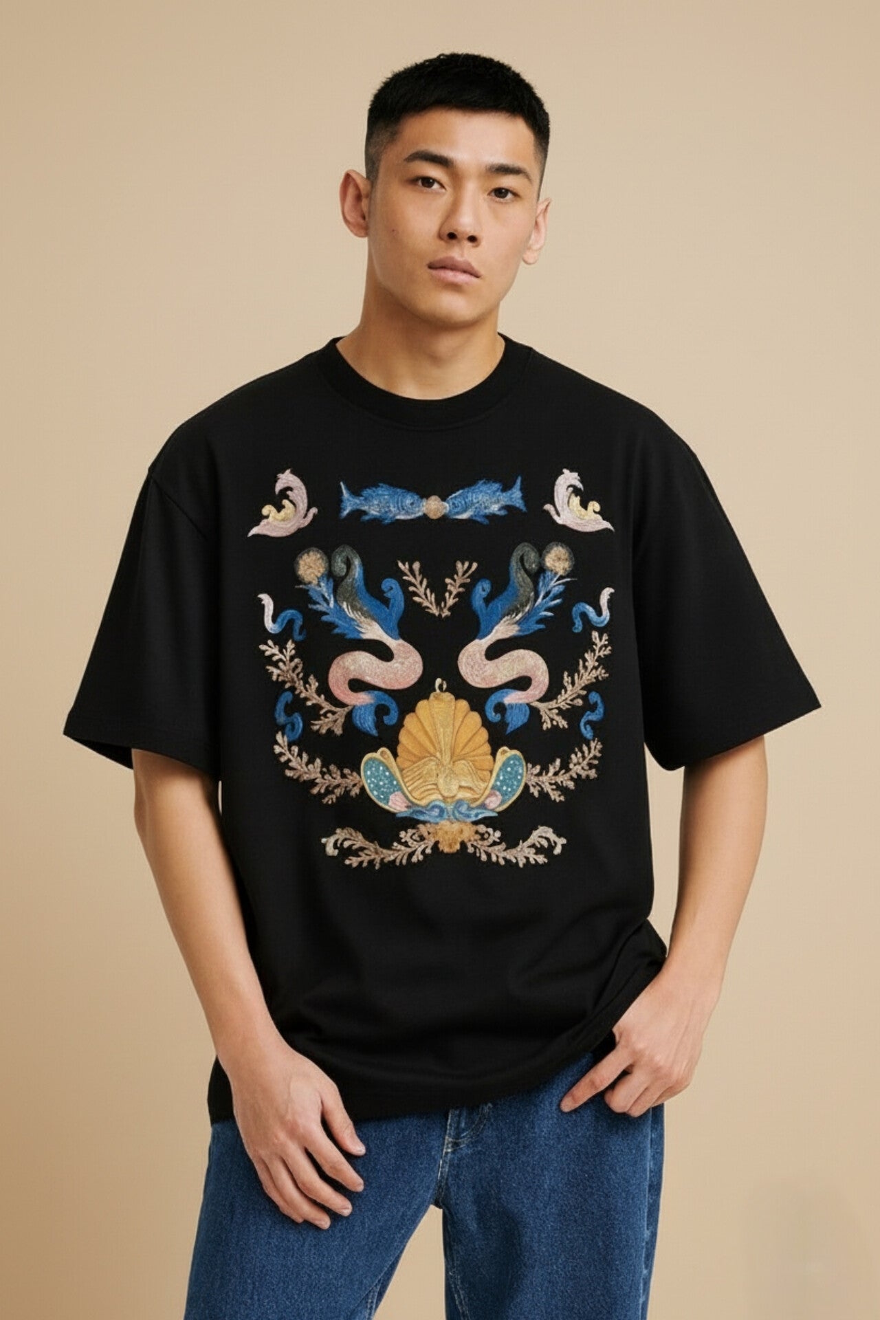 Black Marine Graphic Print T-Shirt