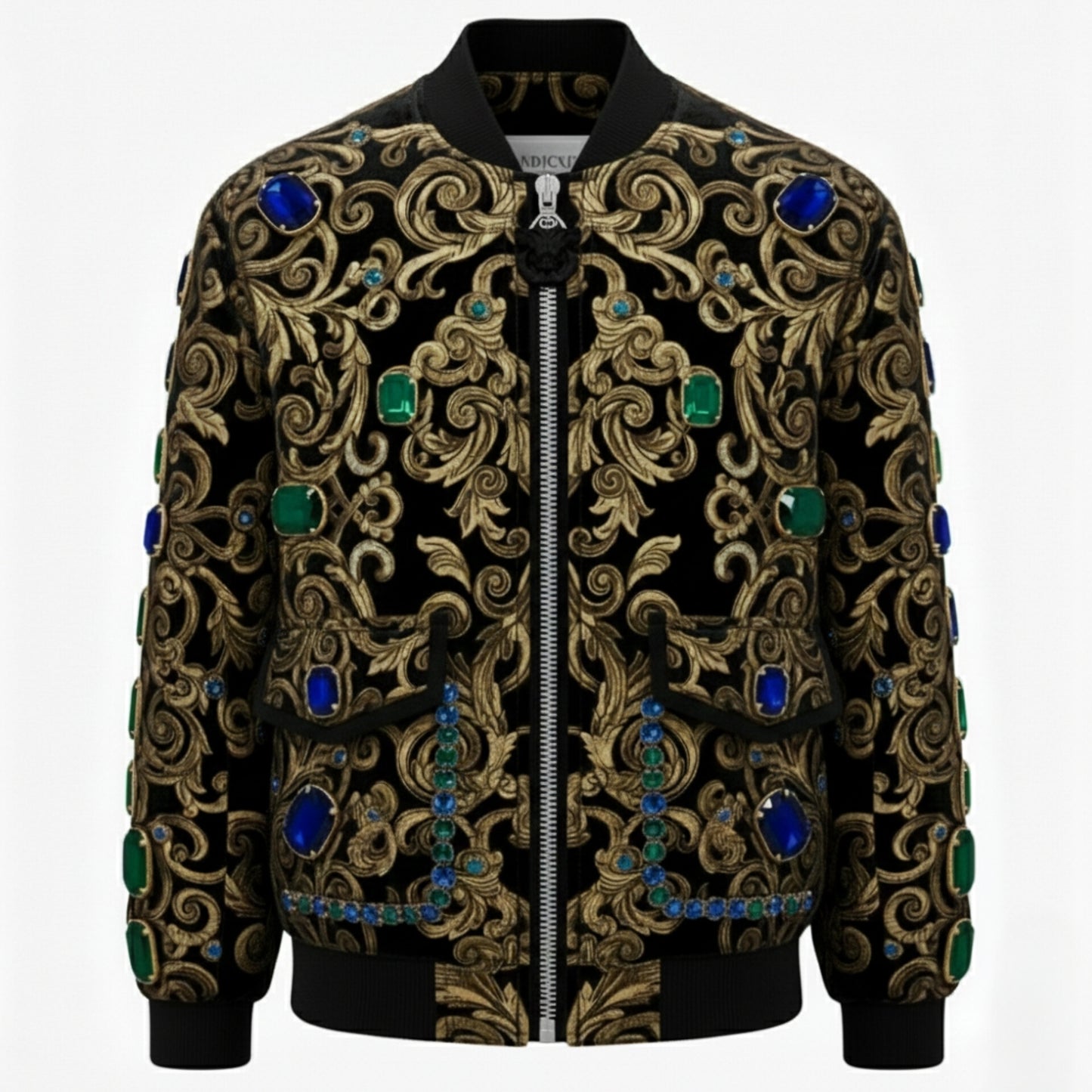 Regal Baroque Embellished Velvet Bomber Jacket